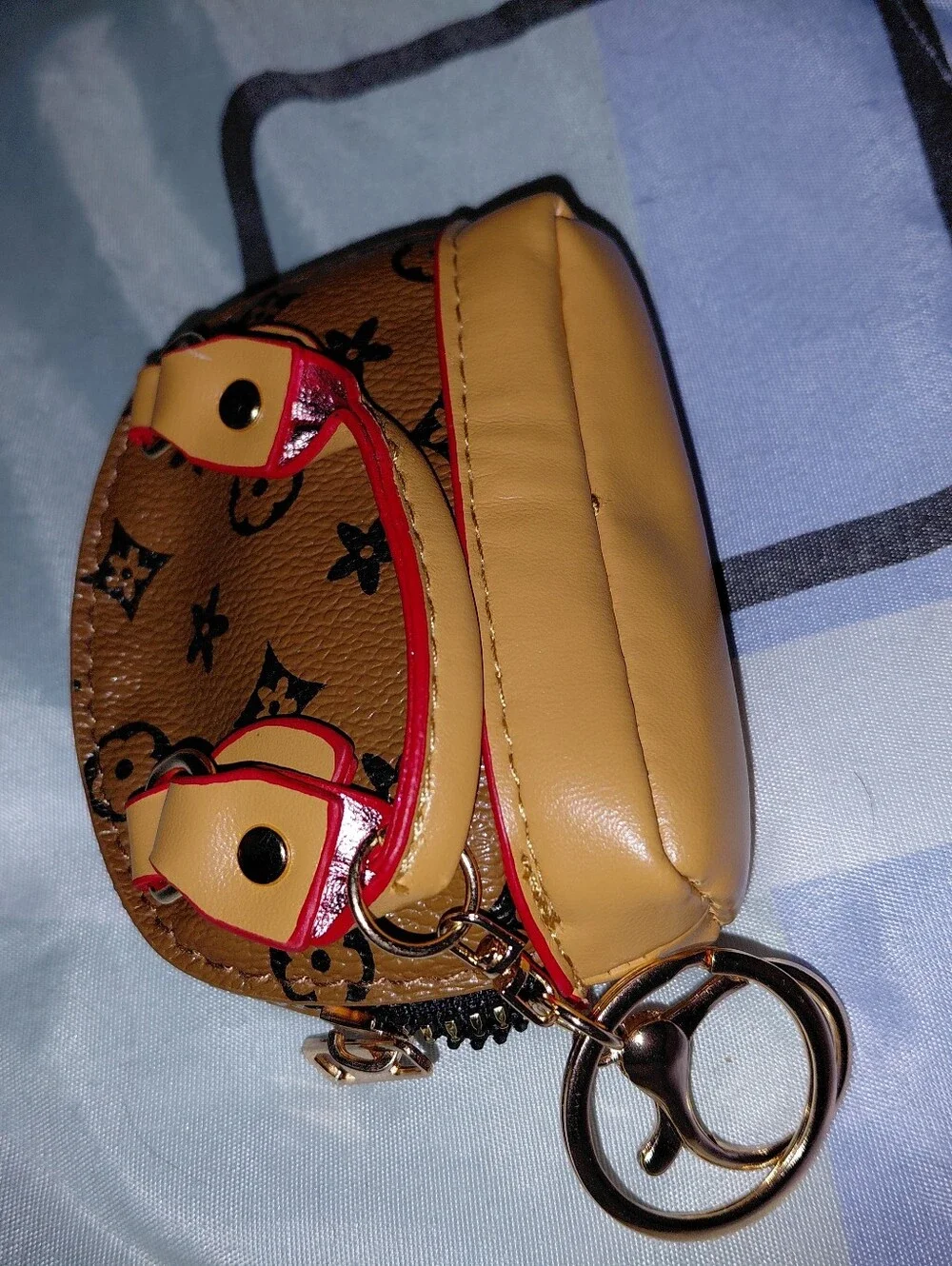 Monogram Round Mini Pouch Keychain in Brown and Red Fashion